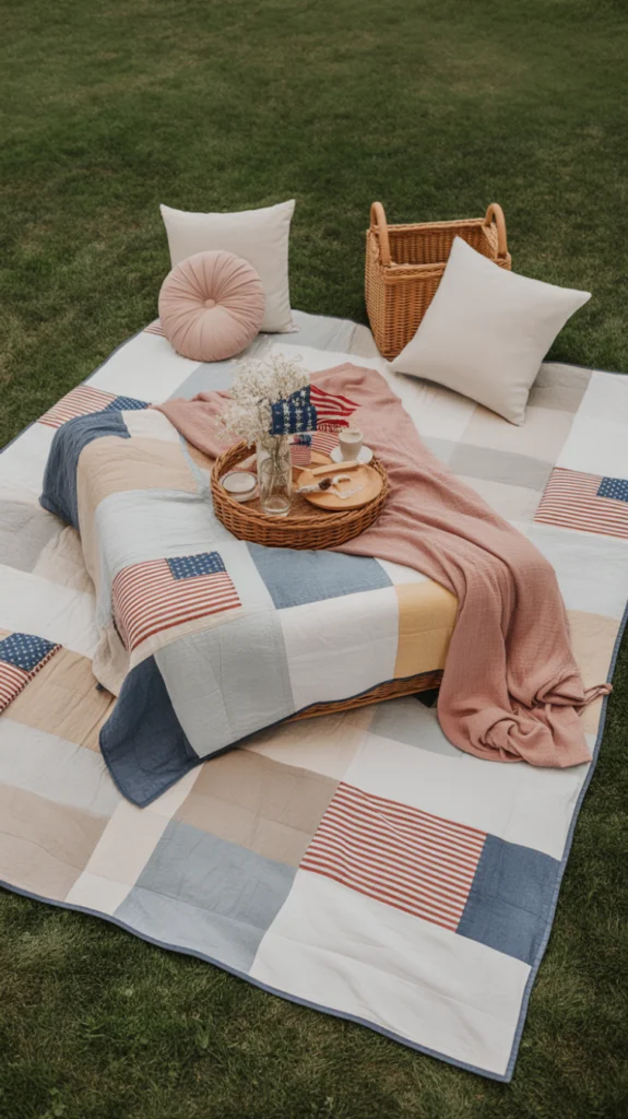 Create a layered picnic blanket setup
