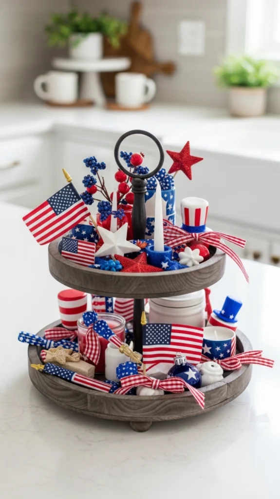 Decorate a Tiered Tray with Mini Patriotic Details