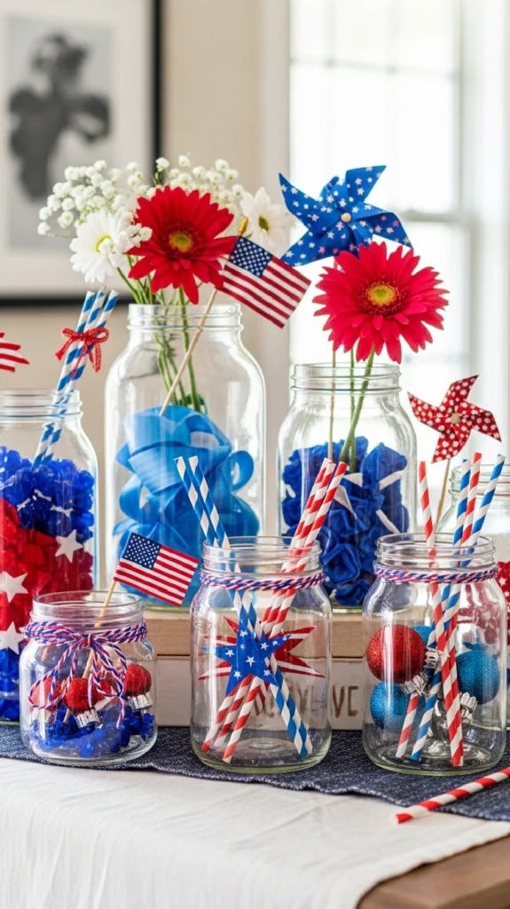 Fill Clear Jars with Red White and Blue Accents