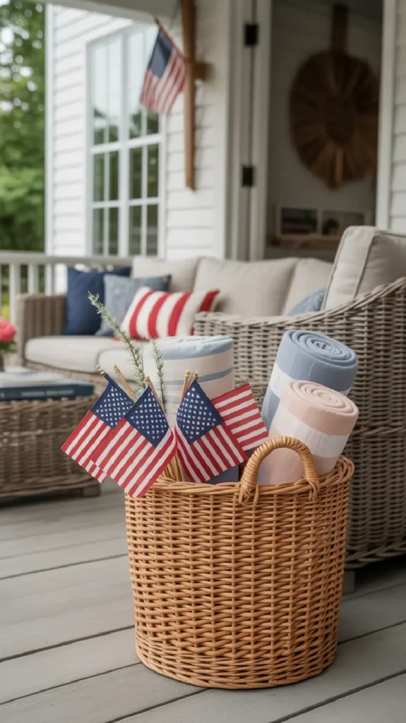 Fill-a-Basket-with-Blankets-and-Mini-Flags
