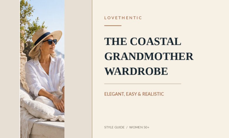 Woman over 50 wearing a relaxed white linen outfit and straw hat for an elegant coastal grandmother style